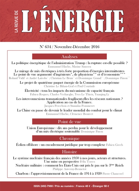 Revue de l'énergie (La) - N° 634, novembre-décembre 2016